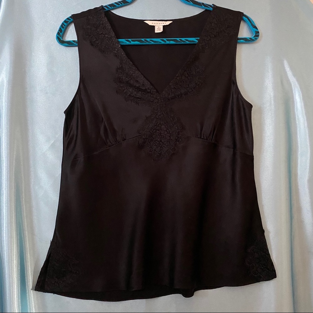 ALLEGORY Top 100% Silk Black with Lace Trimming.